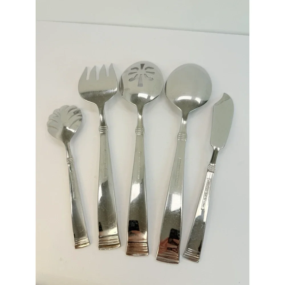 Wallace Napoli Glossy Stainless Set Of 5 Serving Spoon Fork Sugar Butter Knife